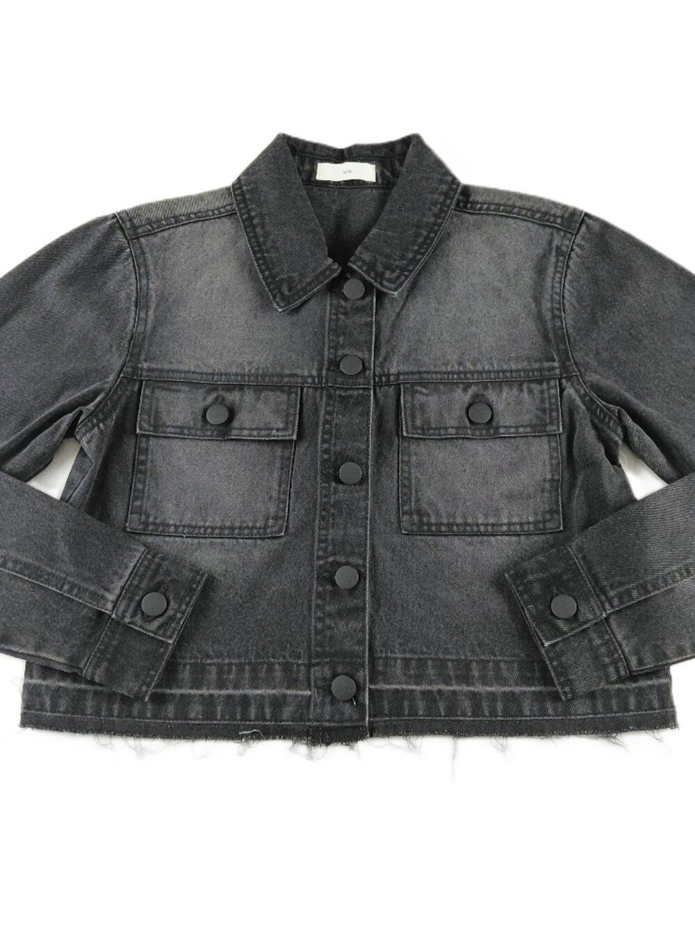 Francesca's TGLA Released Hem Cropped Denim Jacket Women's Small Black Pockets